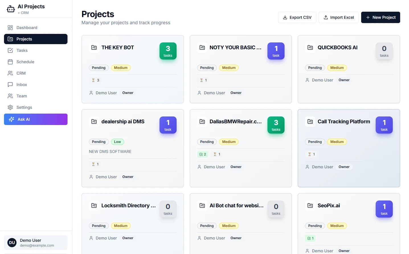 Project Portfolio - Multiple projects in kanban board with status badges